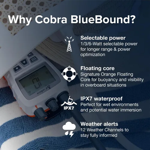 Vista 2 de Cobra BlueBound 350 VHF - Radio marina de mano, color blanco, 6 vatios