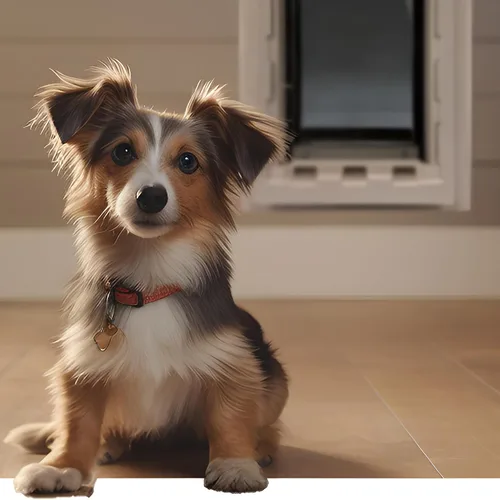Vista 2 de Ideal Pet Products - Puerta para mascotas con marco telescópico, extragrande, tamaño de solapa de 9.75 x 17 pulgadas