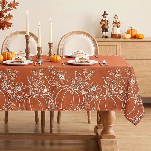 Vista 8 de Softalker Mantel pequeño rectangular con textura de lino de 52 x 70 pulgadas, para exteriores, resistente a las manchas y a las arrugas, decorativo