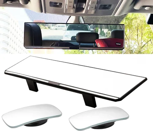 Vista 7 de Espejo retrovisor universal con clip, 11.4 pulgadas, gran angular, antirreflejo, tinte azul, 2 espejos de punto ciego