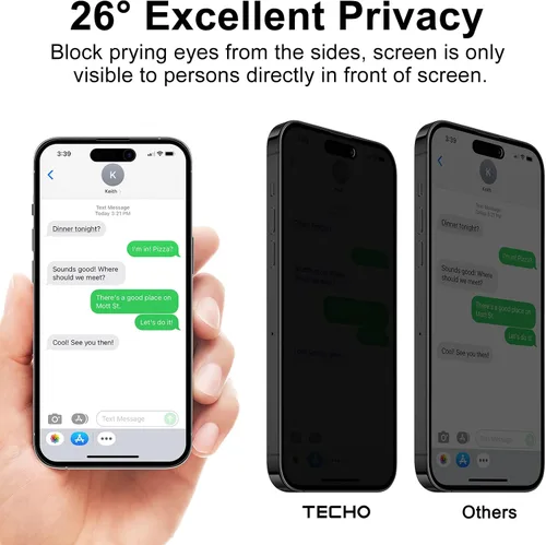 Vista 3 de TECHO Protector de pantalla de privacidad compatible con iPhone 14 Pro Max película de vidrio templado (cobertura completa de borde a borde)
