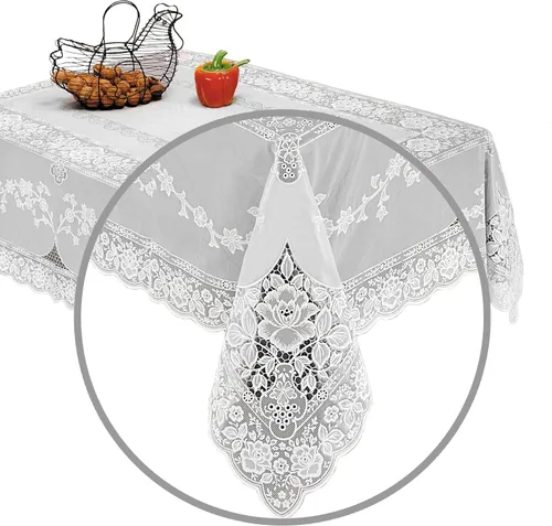 Vista 6 de Violet Linen Mantel de encaje de vinilo con diseño de Betenburg, blanco, 60 x 90 pulgadas, oblongo/rectangular