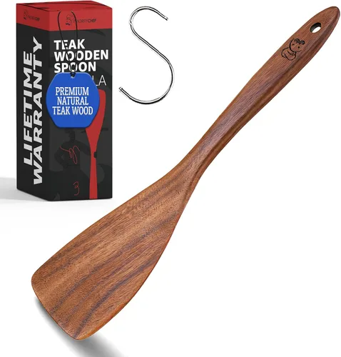 Vista 11 de PriorityChef - Cuchara larga de madera para cocinar, cuchara de cocina grande de teca duradera para servir, revolver y uso diario, segura