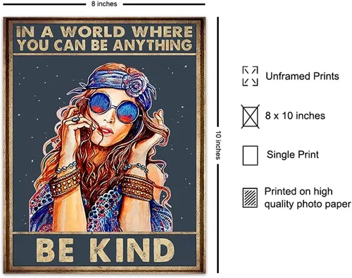 Vista 2 de Be Kind - Decoración de pared bohemia - Decoración de habitación hippie - Imagen bohemia - Arte de habitación hippy - Regalos de inauguración