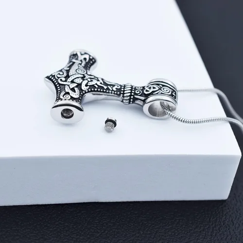 Vista 14 de Collar de urna de talismán de martillo de Thor vikingo nórdico para cenizas, acero inoxidable para hombre, joyería de cremación vintage, amuleto