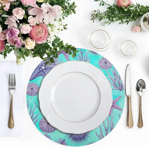 Vista 5 de Purple Blue Starfish Round Placemat, Non Slip Heat Protecting Placemats for Kitchen one sizex1