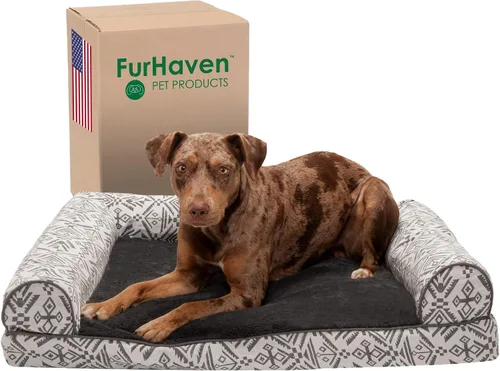 Vista 49 de Furhaven Cama para perro de espuma viscoelástica para perros medianos y pequeños con cojines extraíbles y funda lavable, para perros de hasta 35