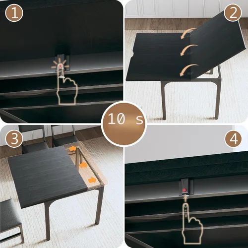 Vista 6 de Juego de mesa de comedor de 7 piezas para 4-6, sillas extensibles para mesa de cocina, juego de 6 con 6 sillas, mesa de comedor rectangular con Negro