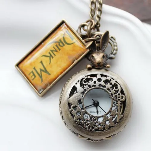 Vista 2 de Vintage Drink Me - Reloj de bolsillo con collar de cuarzo Alicia en el país de las maravillas