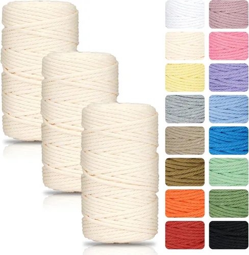 Vista 13 de PHUNTTEK Cordón de macramé de 0.079 in x 590 yardas, 18 rollos de cuerda de algodón natural, 3 soportes de cuerda de yute, cuerda suave, hilos