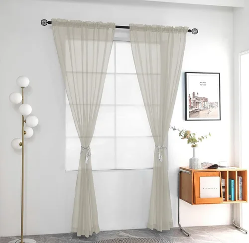 Vista 2 de youleyar Cortina de gasa transparente sólida con bolsillo para barra, 2 paneles de cortinas de gasa blancas, beige, negro, gris, marfil, 52 pulgadas