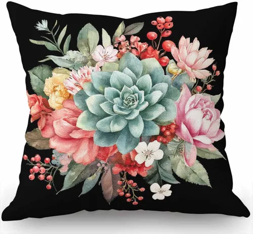 Vista 9 de Swono Funda de almohada decorativa de girasoles negros con flores tropicales y margaritas, bonita funda de almohada decorativa de girasol floral