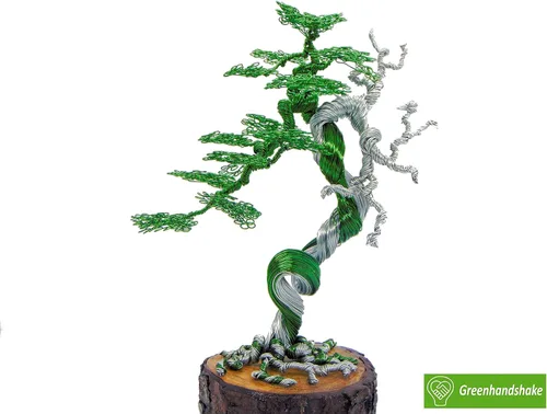 Vista 4 de GREENHANDSHAKE Bonsái Escultura de árbol de alambre de cobre, esculturas de árbol modernas, el mejor regalo, artesanía, decoración del hogar, Verde