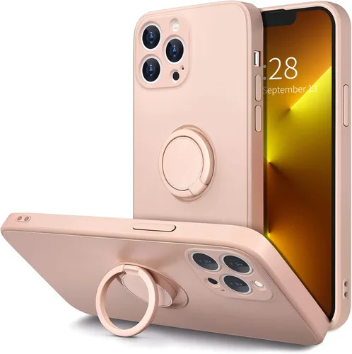Vista 8 de Hython Funda para iPhone 13 Pro Max con soporte de anillo [soporte de anillo giratorio de 360° con soporte magnético] [borde chapado en oro rosa]