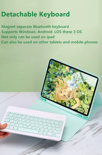 Vista 3 de Funda con Teclado para iPad de 9ª 8ª 7ª Generación 10.2 pulgadas iPad Air 3 Pro 10.5 pulgadas Teclado de Color Lindo Desmontable Bluetooth Funda