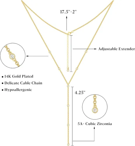 Vista 5 de KissYan Collar Lariat de oro para mujer, delicado chapado en oro de 14 quilates en forma de Y, cadena cubana en capas largas con colgante de gota