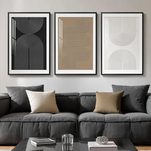 Vista 11 de Arte de pared abstracto moderno enmarcado en blanco y negro, 3 piezas de impresiones en lienzo pinturas obras de arte para paredes, cuadros Negro