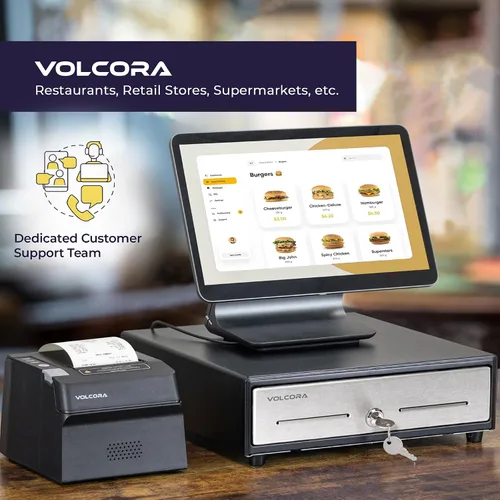 Vista 6 de Volcora Cajón de caja registradora de 13" para sistema de punto de venta (POS), Bandeja de efectivo de 4 billetes y 5 monedas, Cajones delanteros