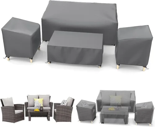 Vista 14 de STARTWO Outdoor Furniture Cover Waterproof, Patio Furniture Covers 4 Piece Set 600D Heavy Duty for Chairs, Couch, Table Coffee, Black