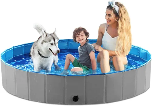 Vista 21 de Jasonwell Piscina plegable para perros, piscina plegable de plástico duro, piscina portátil para niños y mascotas, bañera para cachorros pequeños