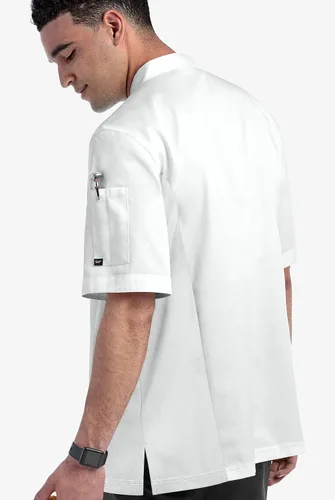 Vista 2 de ChefUniforms.com Men's 2-Pocket Chef Coat - Mesh Panels