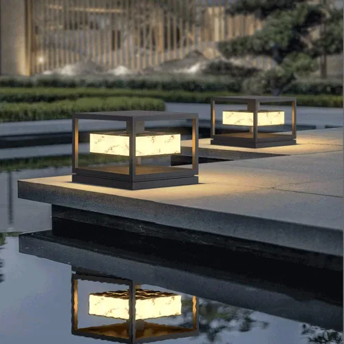 Vista 3 de Luces de poste al aire libre, luces solares de jardín, lámparas de poste clásicas chinas, lámparas de poste de puerta de mármol de imitación