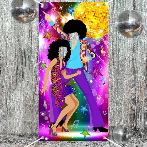 Vista 6 de Cartel para puerta de discoteca de 3 x 6 pies, decoración de fiesta de los años 70, temática de los años 70, accesorios para fotos, suministros