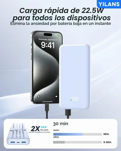 Vista 2 de YILANS Cargador portátil 50000mAh, banco de energía de 22.5W con 4 cables Azur