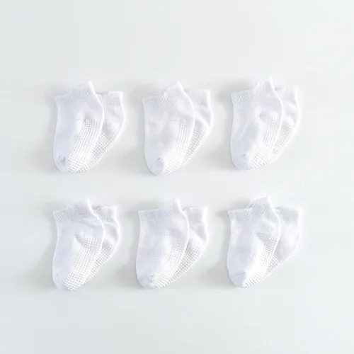 Vista 7 de Calcetines tobilleros antideslizantes con agarres, calcetines elásticos para bebés, para niños y niñas, recién nacidos, 6 pares de 1 a 3 años
