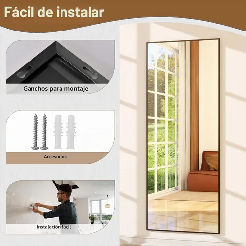 Vista 7 de GLSLAND Espejo de cuerpo completo de 64 x 21 pulgadas, espejo rectangular independiente, para colgar o inclinar, de aleación de aluminio, para Negro