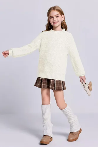 Vista 3 de Imily Bela Suéteres de cuello alto para niñas, ropa de punto de manga murciélago, suéter grueso