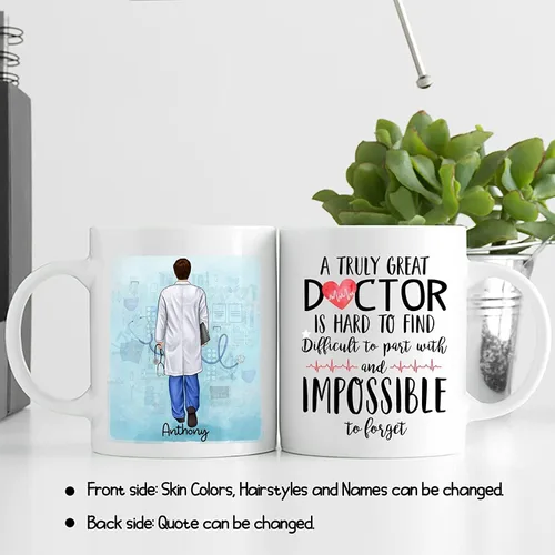 Vista 5 de Taza de café con nombre personalizado para médicos, taza de café personalizada para médicos, regalo para hombres, hombres, doctores, estetoscopio
