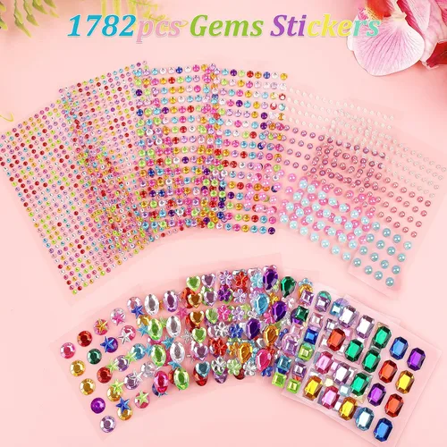 Vista 7 de 1782 calcomanías de gemas, gemas autoadhesivas para manualidades, diamantes de imitación brillantes, calcomanías de joyas de formas surtidas
