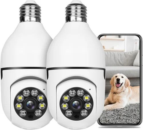 Vista 7 de UPULTRA 2PK - Cámara de seguridad de bombilla de luz, cámaras de seguridad inalámbricas de 360° para seguridad del hogar en interiores y exteriores