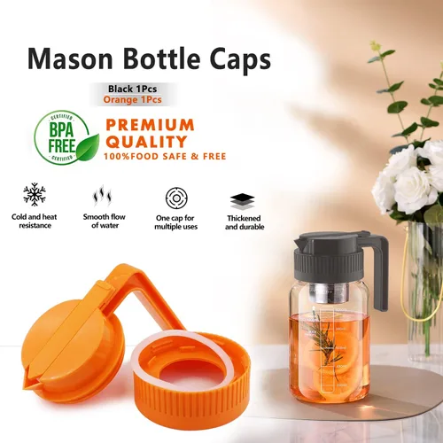 Vista 4 de Tarro Mason de boca ancha para verter tapas con asa de plástico, paquete de 2 tapas para beber reutilizables a granel, jarra de tarro masón