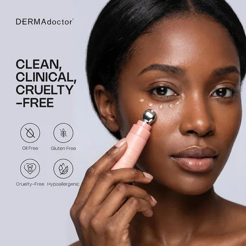 Vista 7 de DERMAdoctor Crema de ojos con cafeína para ojeras, iluminador antienvejecimiento, crema hidratante debajo de los ojos con SPF 30 para hinchazón