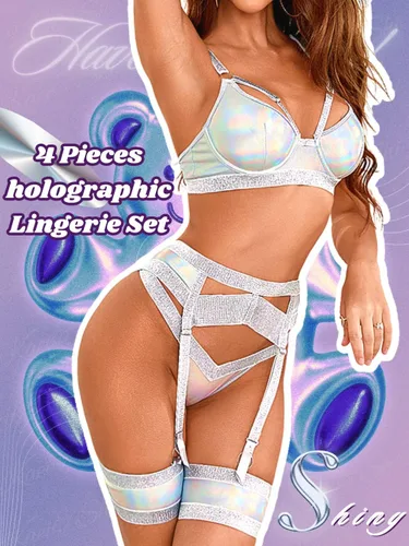 Vista 129 de Kaei&Shi - Lencería con liguero para mujer, conjunto de encaje traslúcido y sexy de 4 piezas combinadas