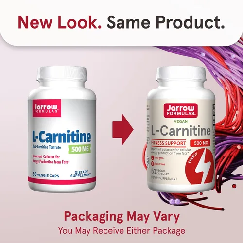 Vista 2 de Jarrow Formulas L-Carnitina 500 mg - Cofactor importante para la producción de energía (ATP) a partir de grasas - L-carnitina como tartrato