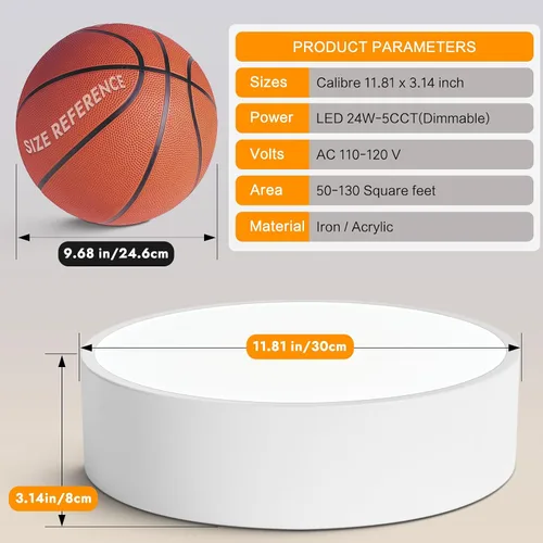 Vista 4 de Lámpara de Techo LED Blanca Regulable de Montaje al Ras, Accesorios de Iluminación Modernos Redondos para Pasillo, Luces de Techo 5CCT 2700K-6000K