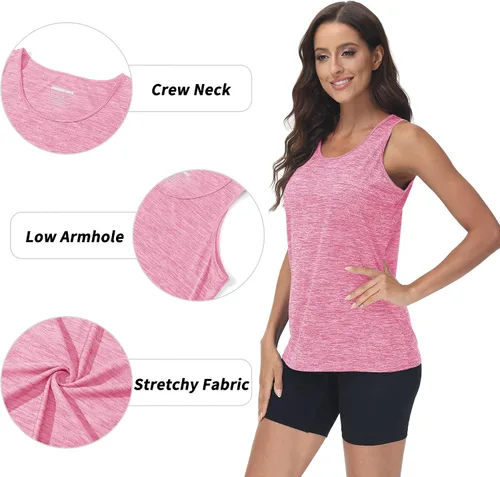 Vista 4 de TACVASEN Camiseta sin mangas para mujer, ligera, atlética, para yoga, cuello redondo, para ejercicio, fitness, para entrenamiento