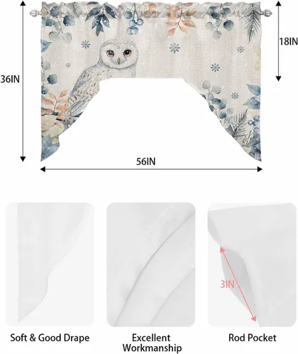 Vista 8 de Cortinas de cocina con cenefa de eucalipto de Navidad, con bolsillo para barra, cortinas para dormitorio, sala de estar, baño, cafetería, ventanas