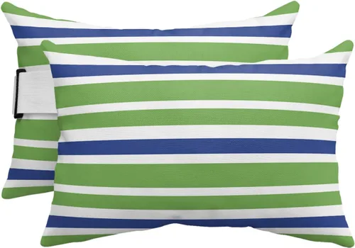Vista 15 de T&H XHome Almohada de exterior para tumbona, diseño geométrico simple de rayas, impermeable, almohada lumbar con correa elástica ajustable