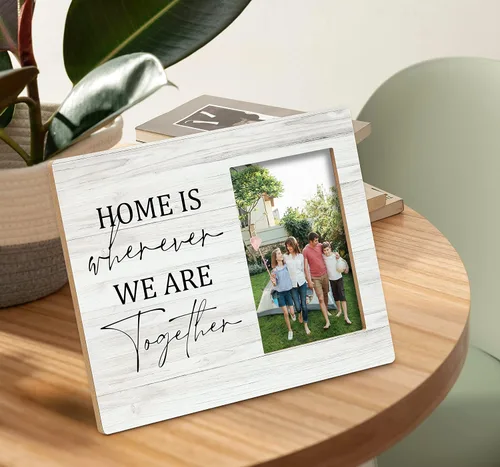 Vista 2 de SRADMO Marco de fotos Home Is Wherever We Are Together con citas familiares de 10 x 8 pulgadas, marco de fotos de madera para mujeres, hombres