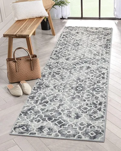 Vista 18 de Moynesa Alfombra marroquí lavable de 2 x 3 pulgadas, pequeña, azul, para cocina, baño, suave, antideslizante, de pelo bajo, moderna, geométrica