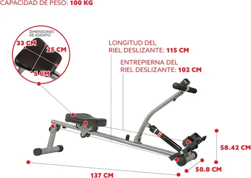 Vista 7 de Sunny Health & Fitness Máquina de remo compacta ajustable con 12 niveles de resistencia para entrenamientos corporales completos y aplicación