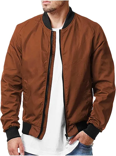 Vista 7 de Chaqueta bomber para hombre, ligera, cortavientos, primavera, otoño, con cremallera completa, casual, softshell, con bolsillos