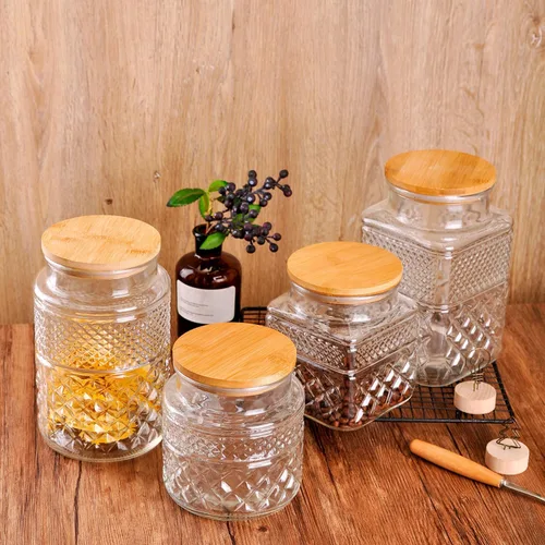 Vista 7 de WHJY Recipiente de almacenamiento de vidrio con tapa, tarros de vidrio herméticos, recipiente de té de granja, tarro de golosinas para perros