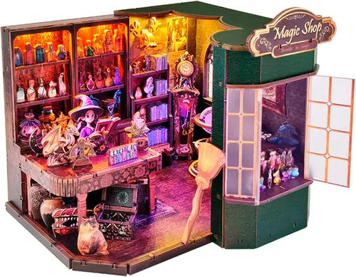Vista 12 de Kit de bricolaje para rincón de libros en miniatura - Kit de casa de muñecas con iluminación LED para adultos y adolescentes, rincón de libros