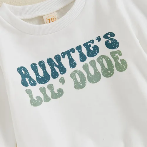 Vista 4 de BemeyourBBs Ropa de otoño e invierno para bebé niño, conjunto de sudadera con capucha de manga larga con letras divertidas y pantalones, conjunto