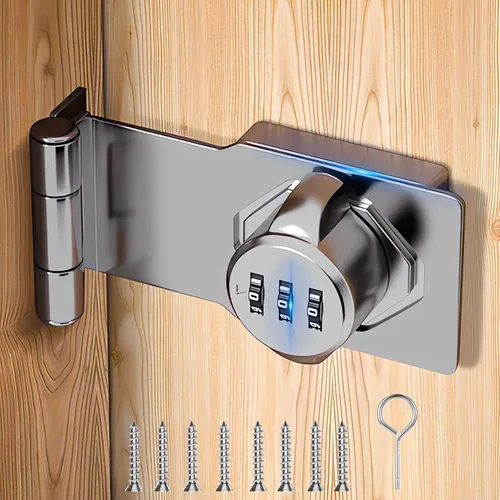 Vista 12 de Cerradura y pestillos para puerta corrediza de granero de 90 grados – Cerraduras rotativas con contraseña de gabinete para armario, cobertizo